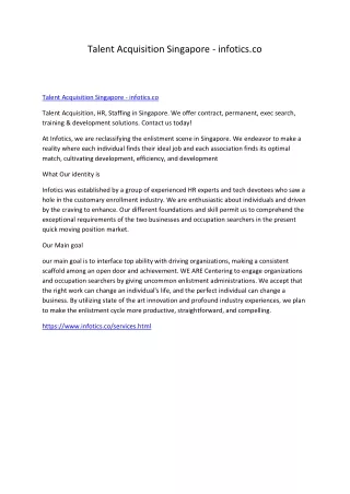 Talent Acquisition Singapore - infotics.co