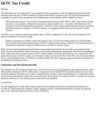 SETC Tax Credit Origin