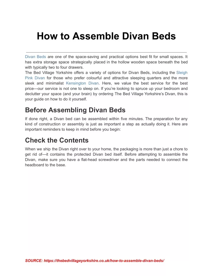 how to assemble divan beds