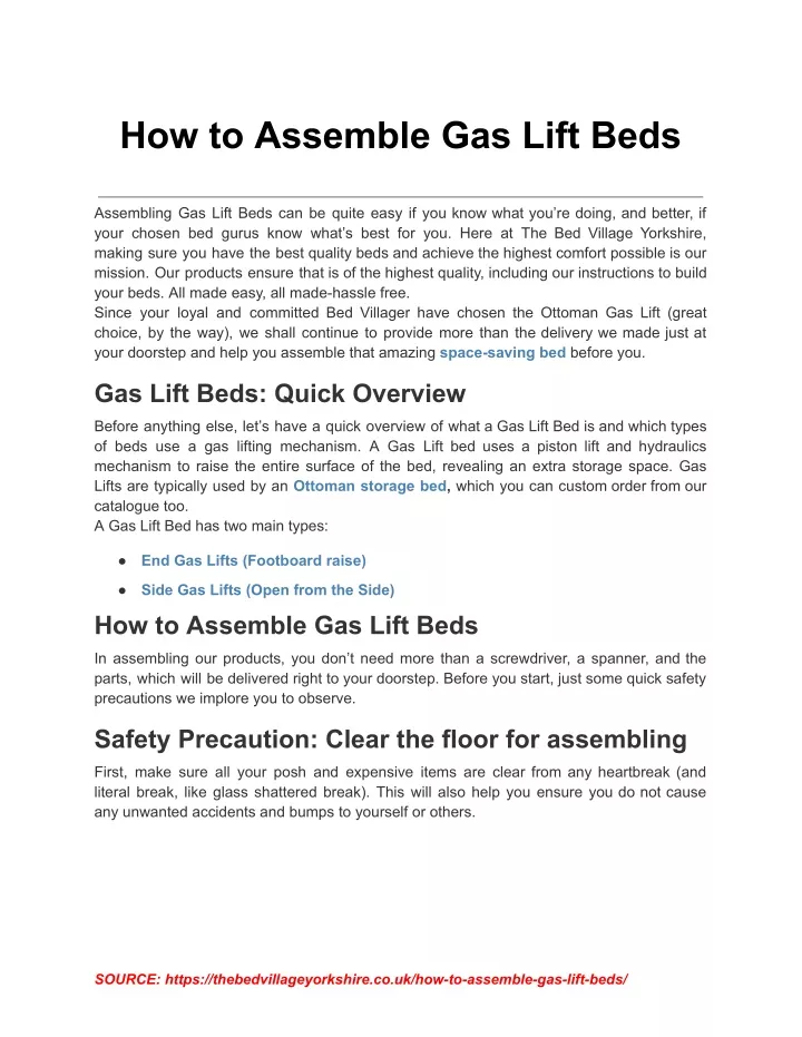 how to assemble gas lift beds