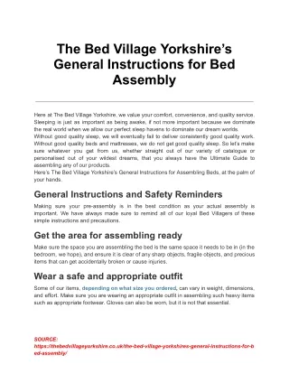 The Bed Village Yorkshire’s General Instructions for Bed Assembly