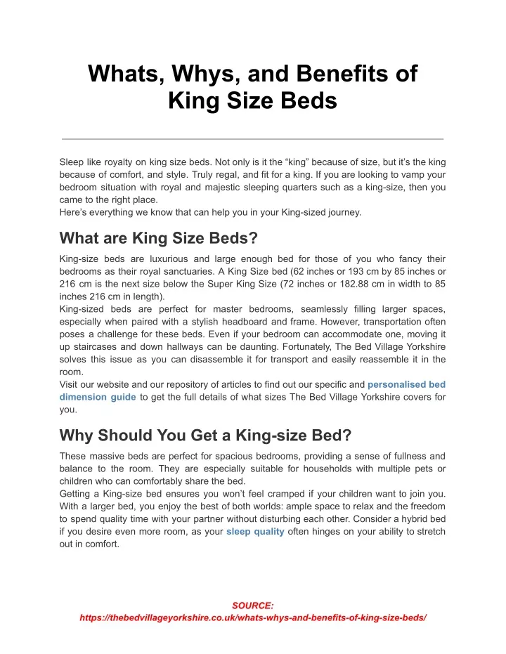 whats whys and benefits of king size beds