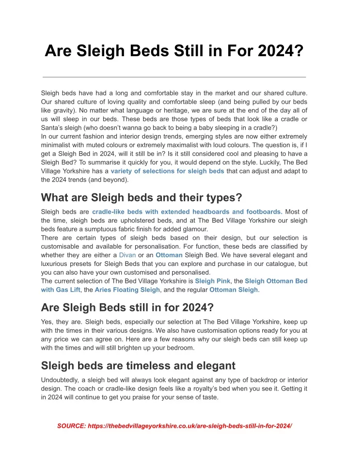 are sleigh beds still in for 2024