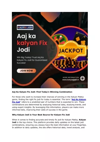 Get Aaj Ka Kalyan Fix Jodi & Matka Results - Accurate Predictions