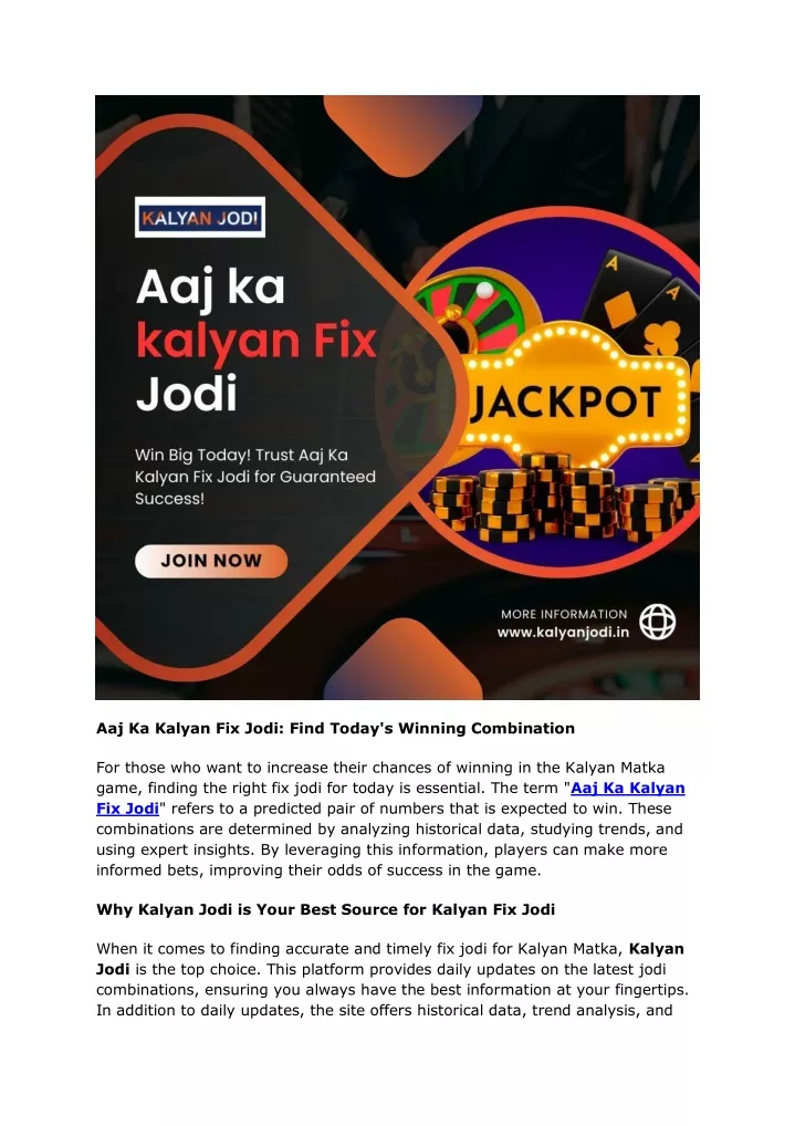 aaj ka kalyan fix jodi find today s winning