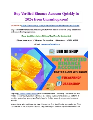 5 Best Platform to Buy Verified Binance Account Quickly in 2024 from Usasnshop