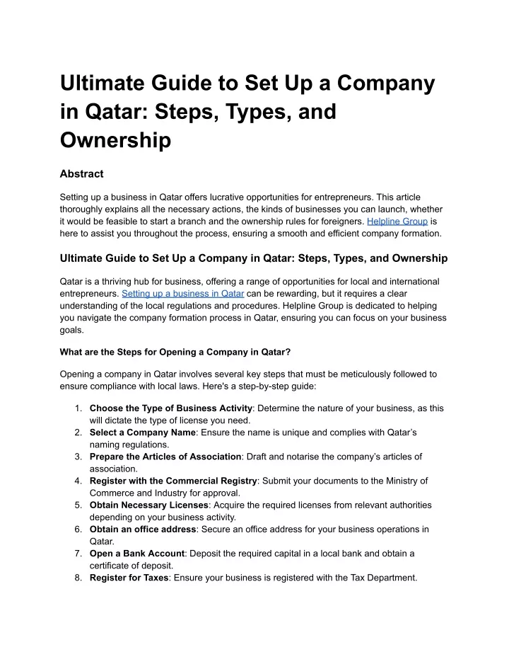 ultimate guide to set up a company in qatar steps