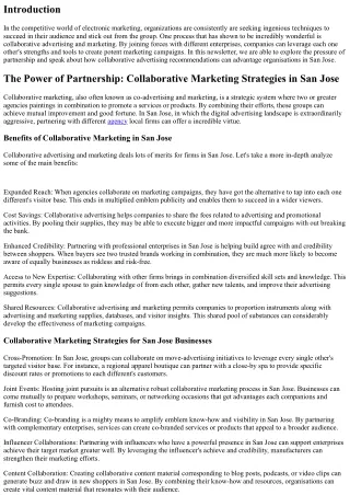 The Power of Partnership: Collaborative Marketing Strategies in San Jose
