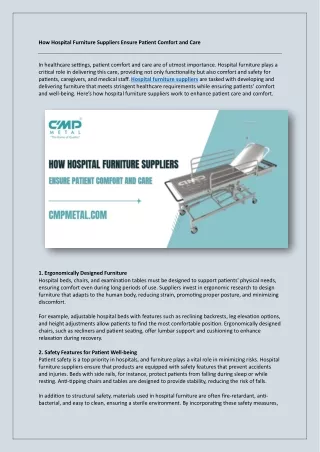 How Hospital Furniture Suppliers Ensure Patient Comfort and Car1