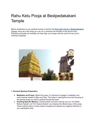 Rahu Ketu Pooja at Bestpedakakani Temple