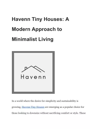 Havenn Tiny Houses_ A Modern Approach to Minimalist Living