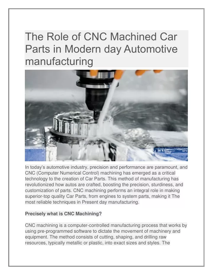 the role of cnc machined car parts in modern