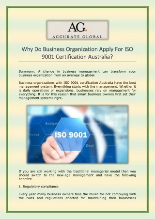 Why Do Business Organization Apply For ISO 9001 Certification Australia