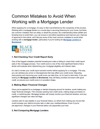 Common Mistakes to Avoid When Working with a Mortgage Lender
