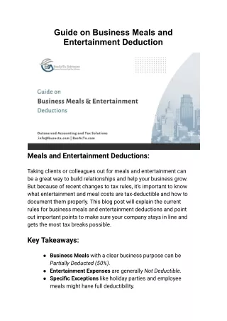 Guide on Business Meals and Entertainment Deduction