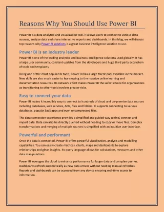 Reasons Why You Should Use Power BI