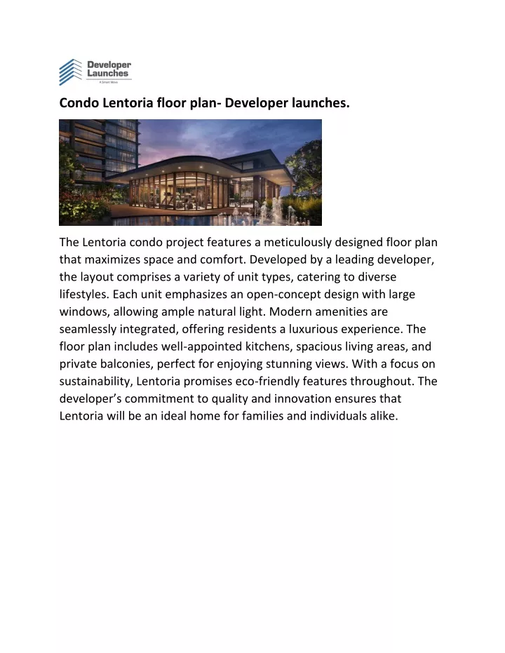 condo lentoria floor plan developer launches