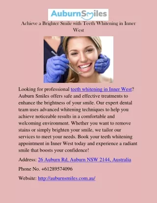 Achieve a Brighter Smile with Teeth Whitening in Inner West