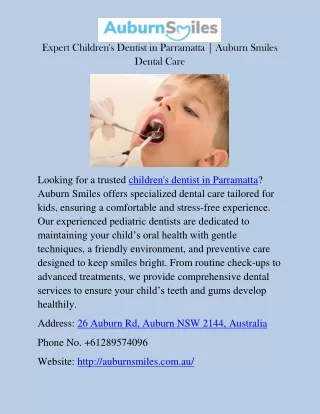 Expert Children's Dentist in Parramatta Auburn Smiles Dental Care