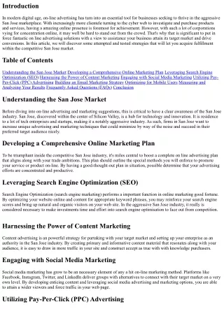 Online Marketing Strategies for Success inside the Competitive San Jose Market.