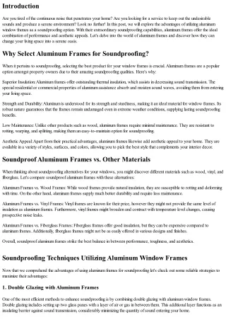 The Soundproofing Solutions You Required: Aluminum Window Frames