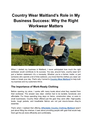 Country Wear Maitland’s Role in My Business Success_ Why the Right Workwear Matters