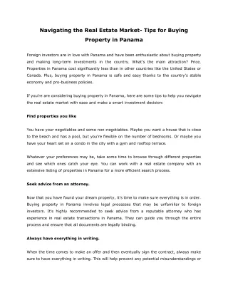 Navigating the Real Estate Market- Tips for Buying Property in Panama