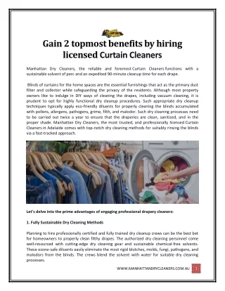 Gain 2 topmost benefits by hiring licensed Curtain Cleaners