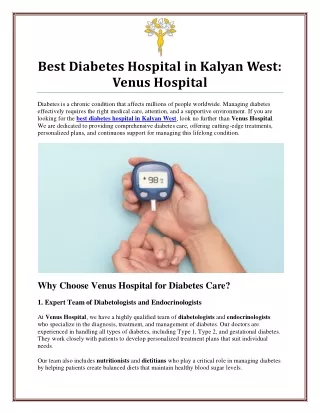 Best Diabetes Hospital in Kalyan West: Care for Diabetes Management