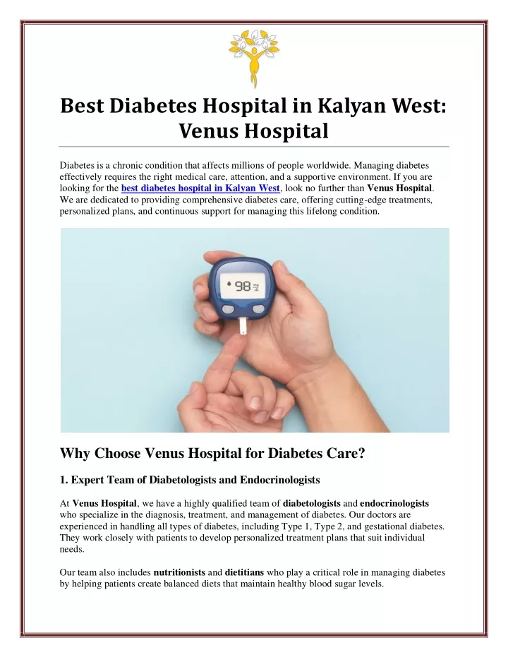 best diabetes hospital in kalyan west venus