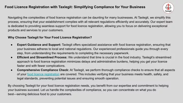 food licence registration with taxlegit