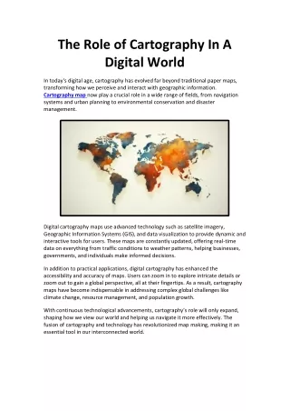 The Role of Cartography In A Digital World