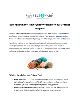 Buy Yarn Online at Felt and Yarn for Premium Crafting Materials