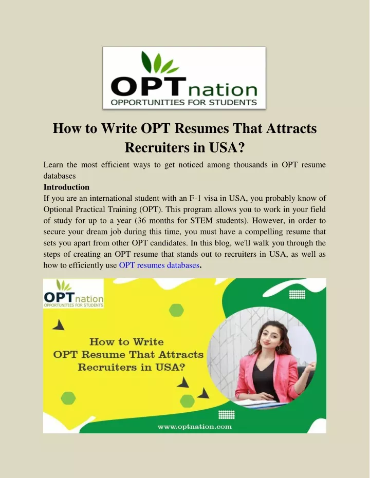 how to write opt resumes that attracts recruiters