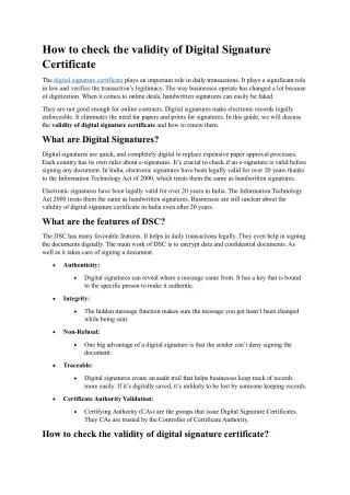 How to check the validity of Digital Signature Certificate