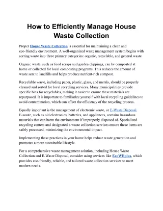 How to Efficiently Manage House Waste Collection