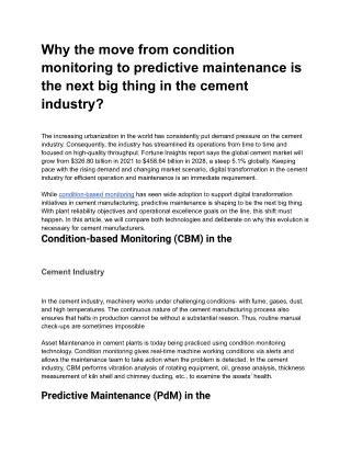 Why the move from condition monitoring to predictive maintenance is the next big thing in the cement industry