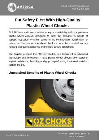 Put Safety First With High-Quality Plastic Wheel Chocks