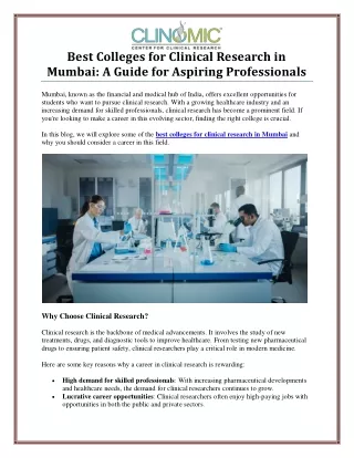 Best Colleges for Clinical Research in Mumbai: Path in Research Education