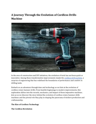 A Journey Through the Evolution of Cordless Drills Machine