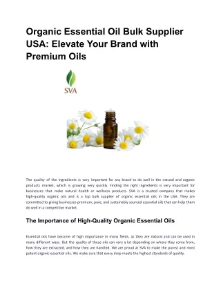 Organic Essential Oil Bulk Supplier USA