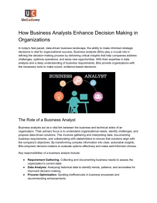 How Business Analysts Enhance Decision Making in Organizations