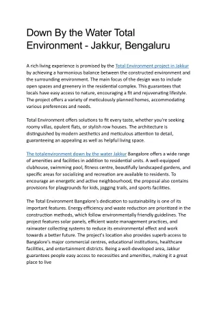 down by the water total environment jakkur