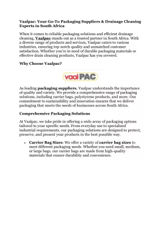 vaalpac your go to packaging suppliers drainage
