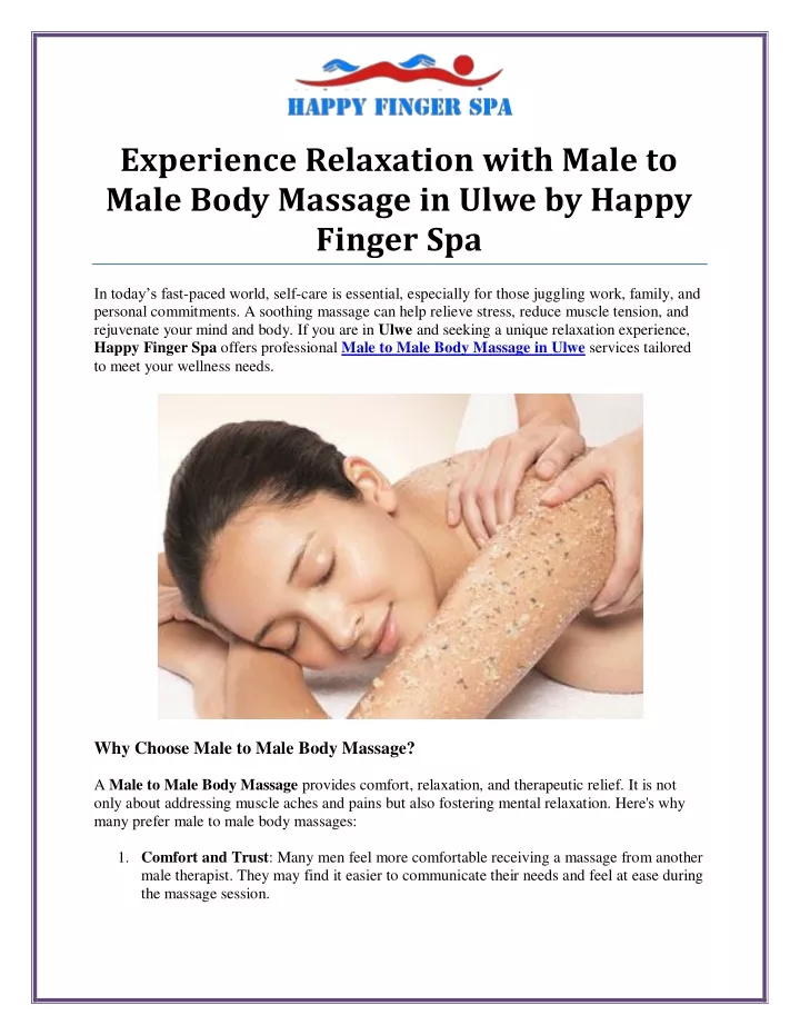 experience relaxation with male to male body