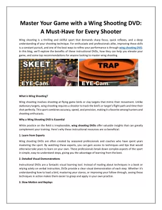 Master Your Game with a Wing Shooting DVD: A Must-Have for Every Shooter