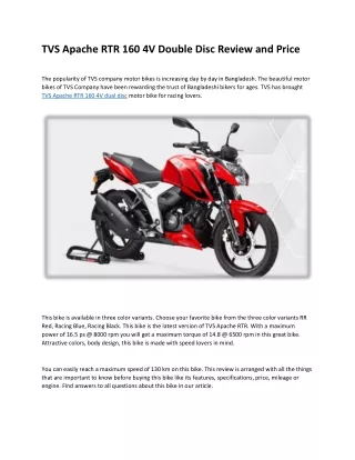 TVS Apache RTR 160 4V Dual Disc Review and Price