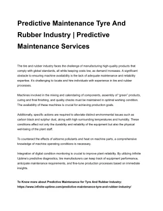Predictive Maintenance Tyre And Rubber Industry _ Predictive Maintenance Services