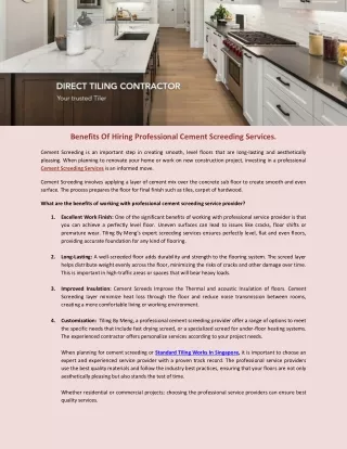 The benefits of working with professional cement screeding service provider.