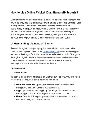 How to play Online Cricket ID at diamond247sports (1)